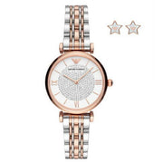 Emporio Armani Gianni T Bar White Dial Two Tone Steel Strap Watch For Women - AR80035