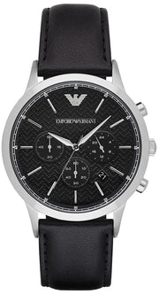 Emporio Armani Renato Chronograph Black Dial Black Leather Strap Watch for Men - AR8034