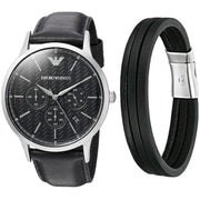 Emporio Armani Renato Chronograph Black Dial Black Leather Strap Watch for Men - AR8034