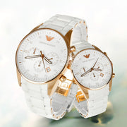 Emporio Armani Sportivo Chronograph White Dial White Rubber Strap Watch For Men - AR5919