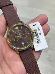 Emporio Armani Alpha Large Chronograph Brown Dial Brown Leather Strap Watch for Men - AR1793