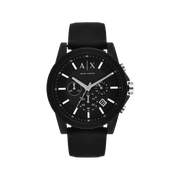 Armani Exchange Outerbanks Chronograph Black Dial Black Silicone Strap Watch For Men - AX1326