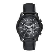 Armani Exchange Banks Chronograph Black Dial Black Leather Strap Watch For Men - AX1724