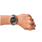 Armani Exchange Hampton Chronograph Black Dial Silver Steel Strap Watch For Men - AX2103