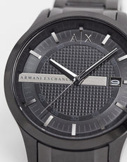 Armani Exchange Hampton Chronograph Black Dial Black Steel Strap Watch For Men - AX2104
