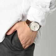 Fossil The Commuter White Dial Brown Leather Strap Watch for Men - FS5275