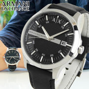Armani Exchange Hampton Chronograph Black Dial Black Leather Strap Watch For Men - AX2101