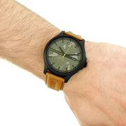Armani Exchange Hampton Chronograph Green Dial Brown Leather Strap Watch For Men - AX2412