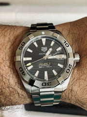Tag Heuer Aquaracer Calibre 5 Grey Dial Silver Steel Strap Watch for Men - WBD2113.BA0928