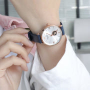 Emporio Armani Meccanico Gianni T-Bar Silver Dial Blue Leather Strap Watch For Women - AR60020