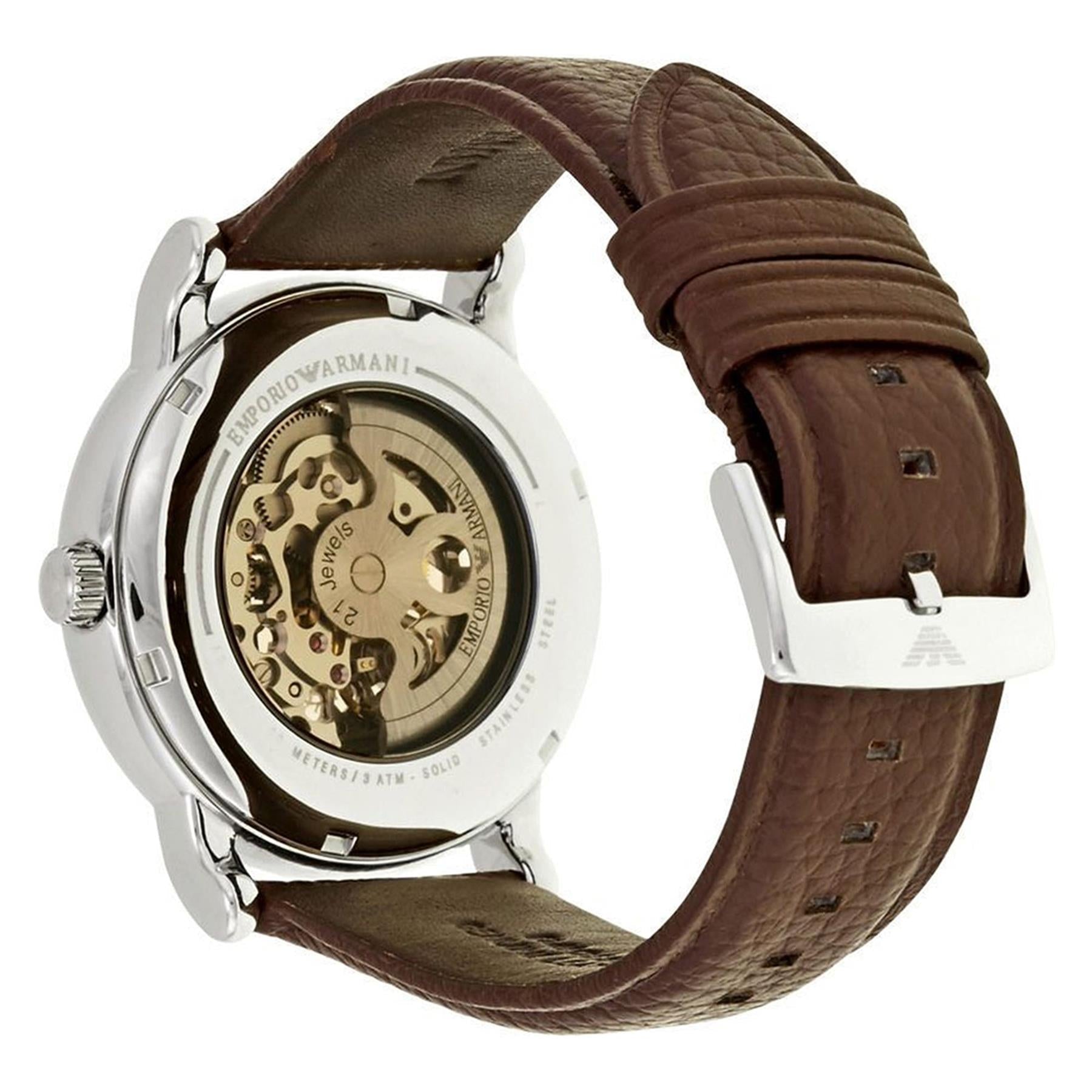 Emporio Armani Luigi Meccanico Brown Dial Brown Leather Strap Watch Fo