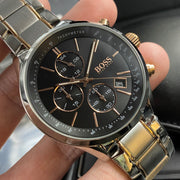 Hugo Boss Grand Prix Chronograph Black Dial Two Tone Steel Strap Watch for Men - 1513473