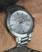 Burberry The City Chronograph Silver Dial Silver Steel Strap Watch for Men - BU9350