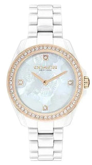 Coach Preston Mother of Pearl White Dial White Steel Strap Watch for Women - 14503662