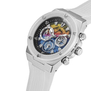 Guess Poseidon Chronograph Rainbow Dial White Silicone Strap Watch For Men - GW0425G4