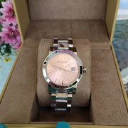 Burberry The City Pink Dial Silver Steel Strap Watch for Women - BU9124