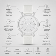 Lacoste 12.12 Move Silver Dial White Silicone Strap Watch for Men - 2011240