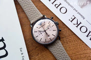 Emporio Armani Aviator Chronograph Grey Dial Beige Leather Strap Watch For Men - AR11107