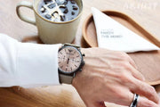 Emporio Armani Aviator Chronograph Grey Dial Beige Leather Strap Watch For Men - AR11107