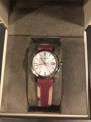 Burberry The City White Dial Haymarket Pink Leather Strap Watch for Women - BU9149