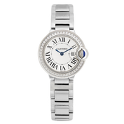 Cartier Ballon Bleu De Cartier Diamonds White Dial Silver Steel Strap Watch for Women - W4BB0015