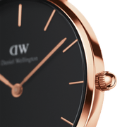 Daniel Wellington Classic Petite Melrose Black Dial Rose Gold Mesh Bracelet Watch For Women - DW00100217