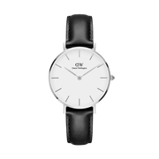 Daniel Wellington Classic Petite York White Dial Black Leather Strap Watch For Women - DW00100188