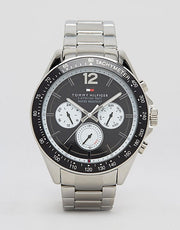 Tommy Hilfiger Luke Quartz Black Dial Silver Steel Strap Watch for Men - 1791120