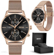 Hugo Boss Associate Chronograph Black Dial Rose Gold Mesh Bracelet Watch for Men - 1513806