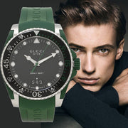 Gucci Dive Black Dial Green Rubber Strap Watch For Men - YA136310