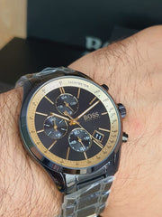Hugo Boss Grand Prix Chronograph Black Dial Black Steel Strap Watch for Men - 1513578