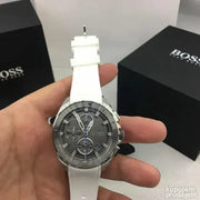 Hugo Boss Volane Chronograph Grey Dial White SIlicone Strap Watch for Men - 1513948
