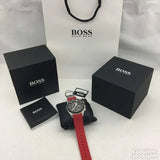 Hugo Boss Volane Chronograph Black Dial Red Rubber Strap Watch for Men - 1513959