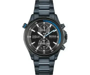 Hugo Boss Globetrotter Chronograph Black Dial Blue Steel Strap Watch for Men - 1513824