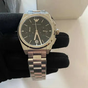 Emporio Armani Federico Chronograph Black Dial Silver Steel Strap Watch For Men - AR11560