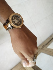 Fossil Stella Multifunction Brown Dial Two Tone Steel Strap Watch for Women - ES4079