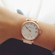 Marc Jacobs Baker White Dial Rose Gold Steel Strap Watch for Women - MBM3244