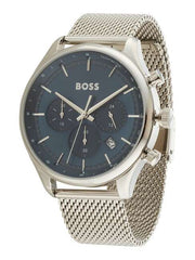 Hugo Boss Gregor Chronograph Blue Dial Silver Mesh Bracelet Watch For Men - 1514052