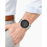 Hugo Boss Peak Chronograph Black Dial Silver Steel Strap Watch for Men - 1513762