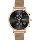 Hugo Boss Integrity Chronograph Black Dial Rose Gold Mesh Bracelet Watch for Men - 1513808