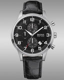 Hugo Boss Aeroliner Chronograph Black Dial Black Leather Strap Watch For Men - 1512448