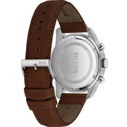Hugo Boss Skymaster Chronograph Grey Dial Brown Leather Strap Watch for Men - 1513787