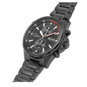 Hugo Boss Globetrotter Chronograph Black Dial Black Steel Strap Watch for Men - 1513825