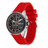 Hugo Boss Volane Chronograph Black Dial Red Rubber Strap Watch for Men - 1513959