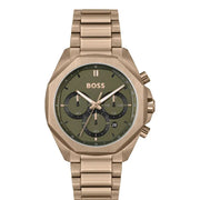 Hugo Boss Classic Chronograph Olive Green Dial Beige Gold Steel Strap Watch For Men - 1514019