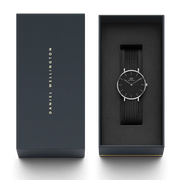 Daniel Wellington Petite Ashfield Black Dial Black Mesh Strap Watch For Women - DW00100202