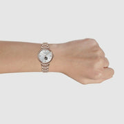 Emporio Armani Meccanico Gianni T-Bar Silver Dial Rose Gold Steel Strap Watch For Women - AR60023