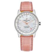 Breitling Navitimer Automatic 35 Mother of Pearl Dial Pink Leather Strap Watch for Women - A17395211A1P3