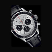 Breitling Navitimer B01 Chronograph 43 Silver Dial Black Leather Strap Watch for Men - AB0138241G1P1