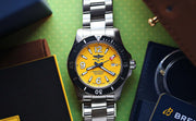Breitling Superocean II Automatic 44mm Yellow Dial Silver Steel Strap Watch for Men - A17367021I1A1